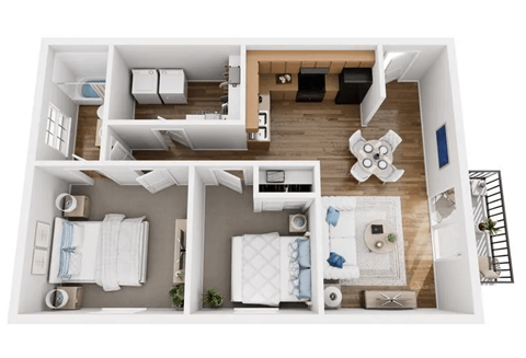 Floor plan for 2 beds, 1 bath, 700 sqft